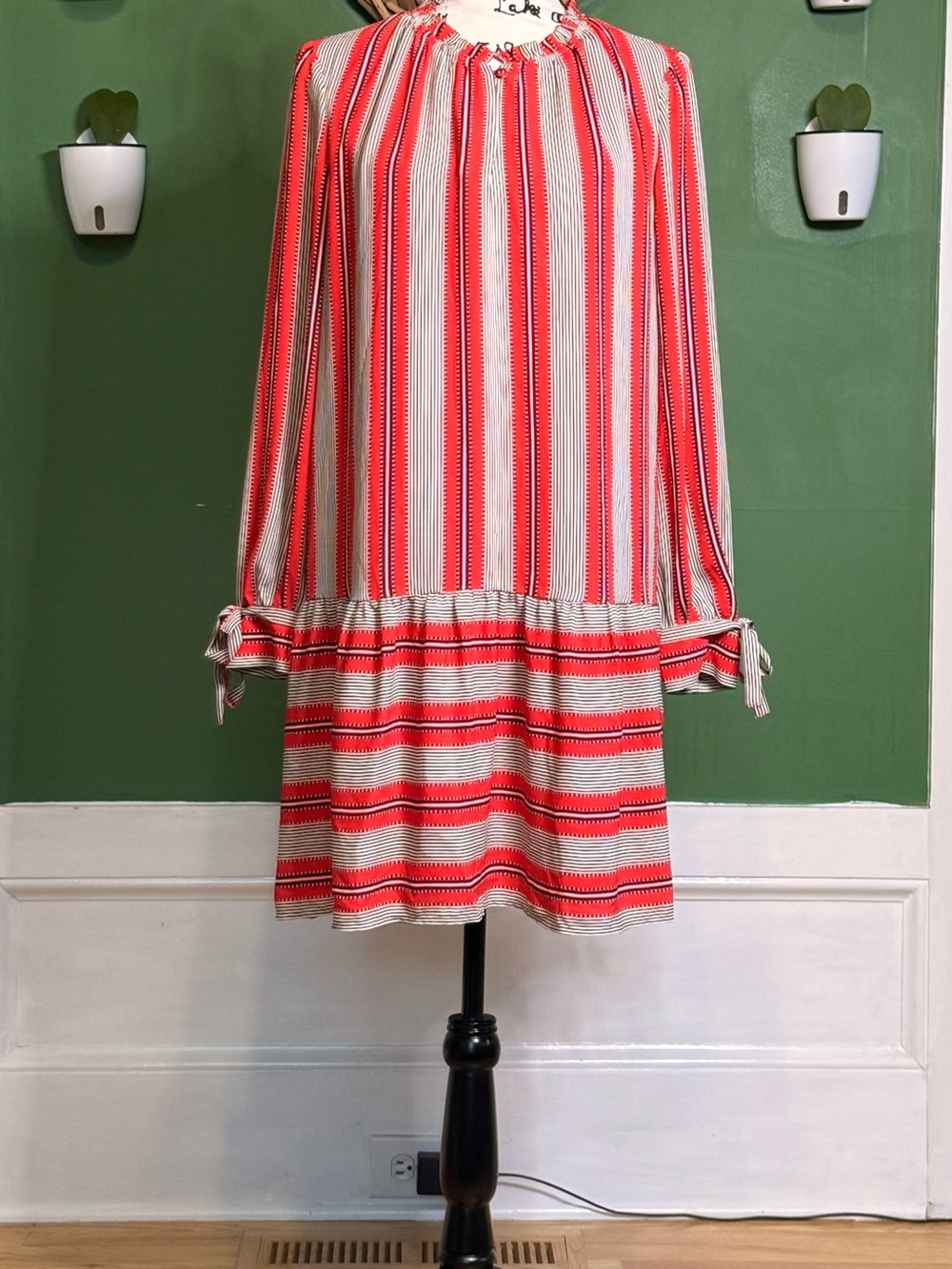 LOFT Red and White Striped Midi Dress